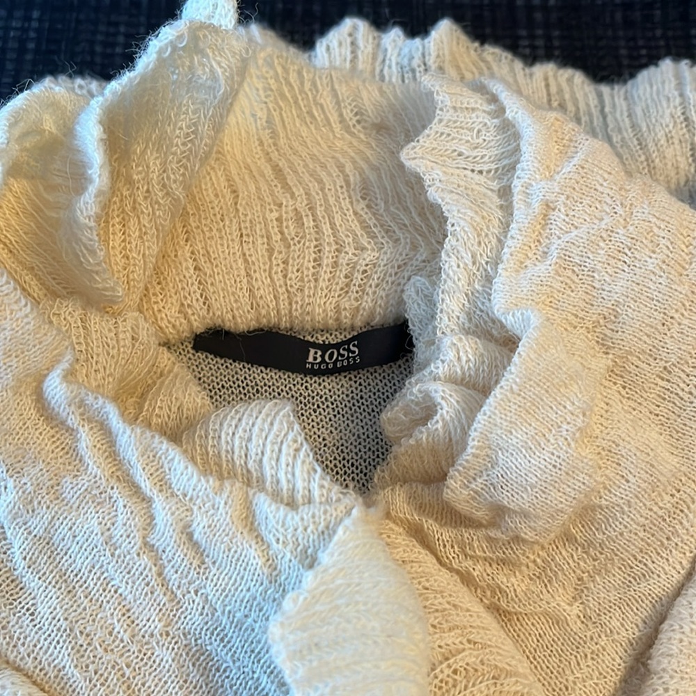 Hugo Boss Cream Ruffle Front Cardigan Sweater - Picture 3 of 3
